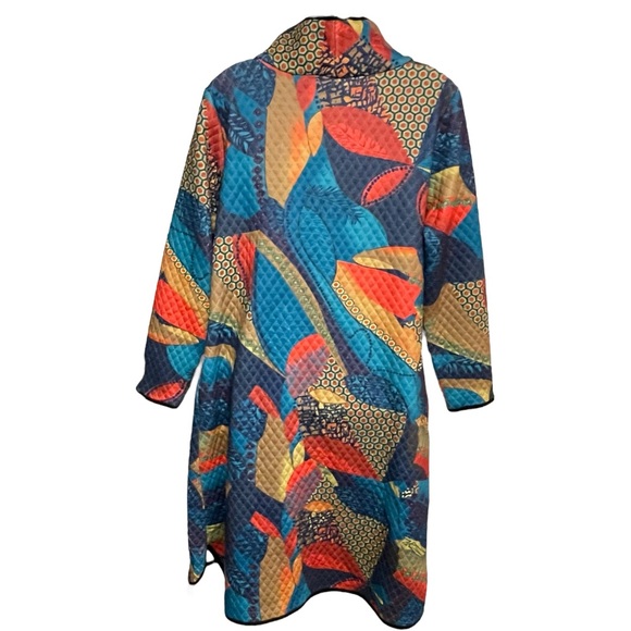 FLORYDAY Dress Quilted Mock Neck Midi Avant Garde Colorful Abstract Print Medium - Picture 3 of 12